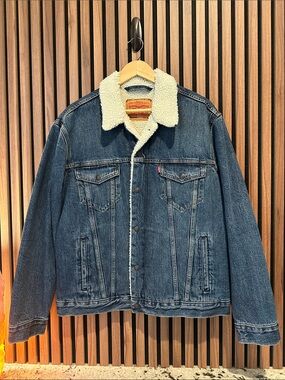 Levi's Blue Denim Jacket with Cream Sherpa Collar